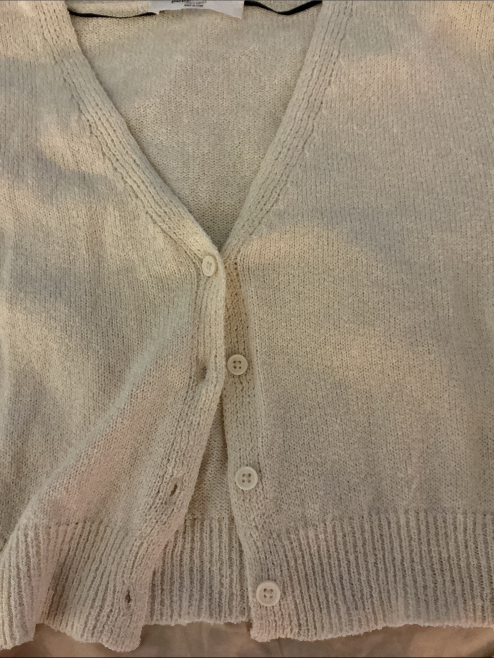 Cream Cropped V-Neck Button Cardigan - Picture 2 of 5